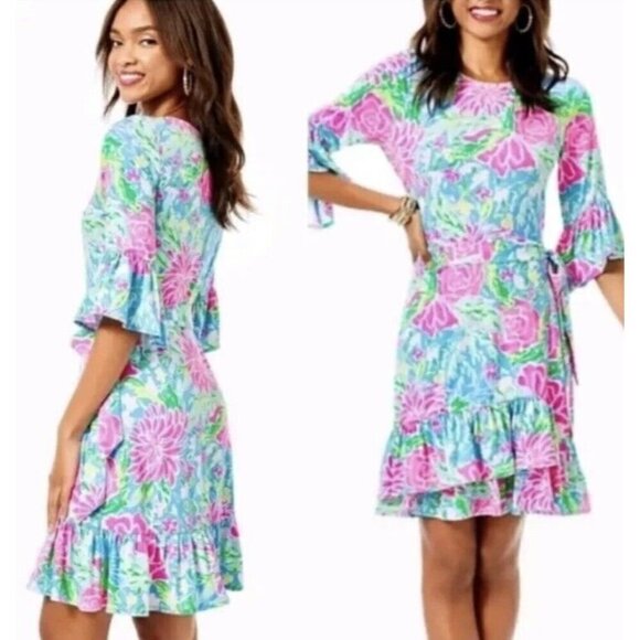 Lilly Pulitzer **Kassi Wrap** Dress‎ Zanzibar **Blue Large** NWT - Picture 8 of 9